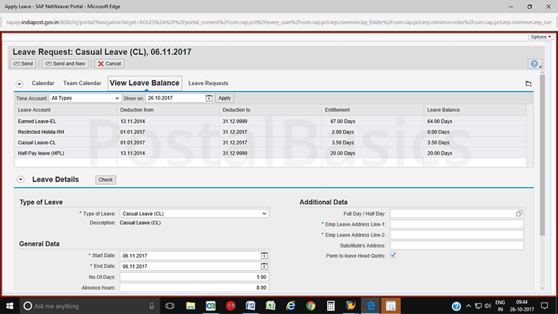 How to apply leave in CSI Post Office?