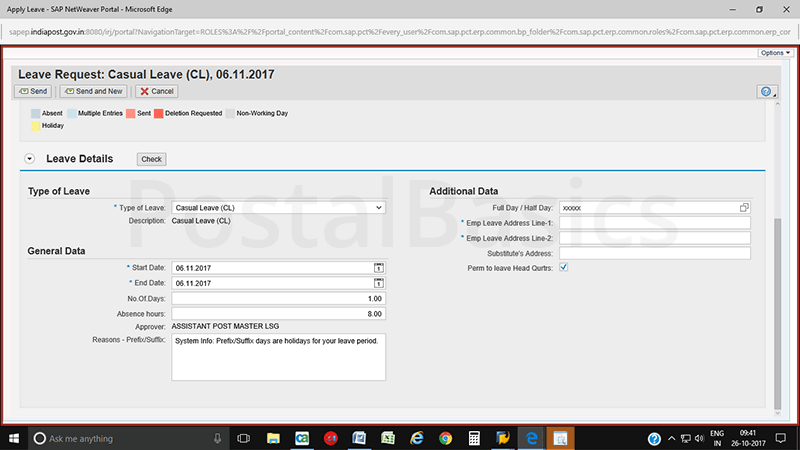 How to apply leave in CSI Post Office?