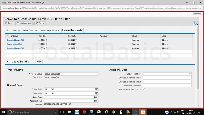 How to apply leave in CSI Post Office?