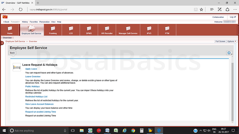 How to apply leave in CSI Post Office?