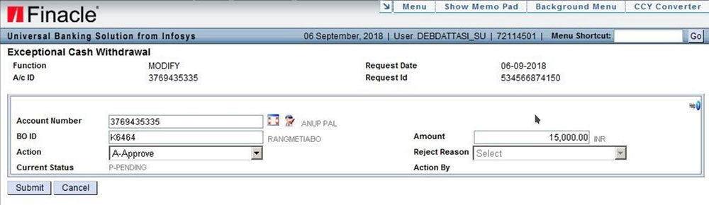 High Value Withdrawal Approval for BO